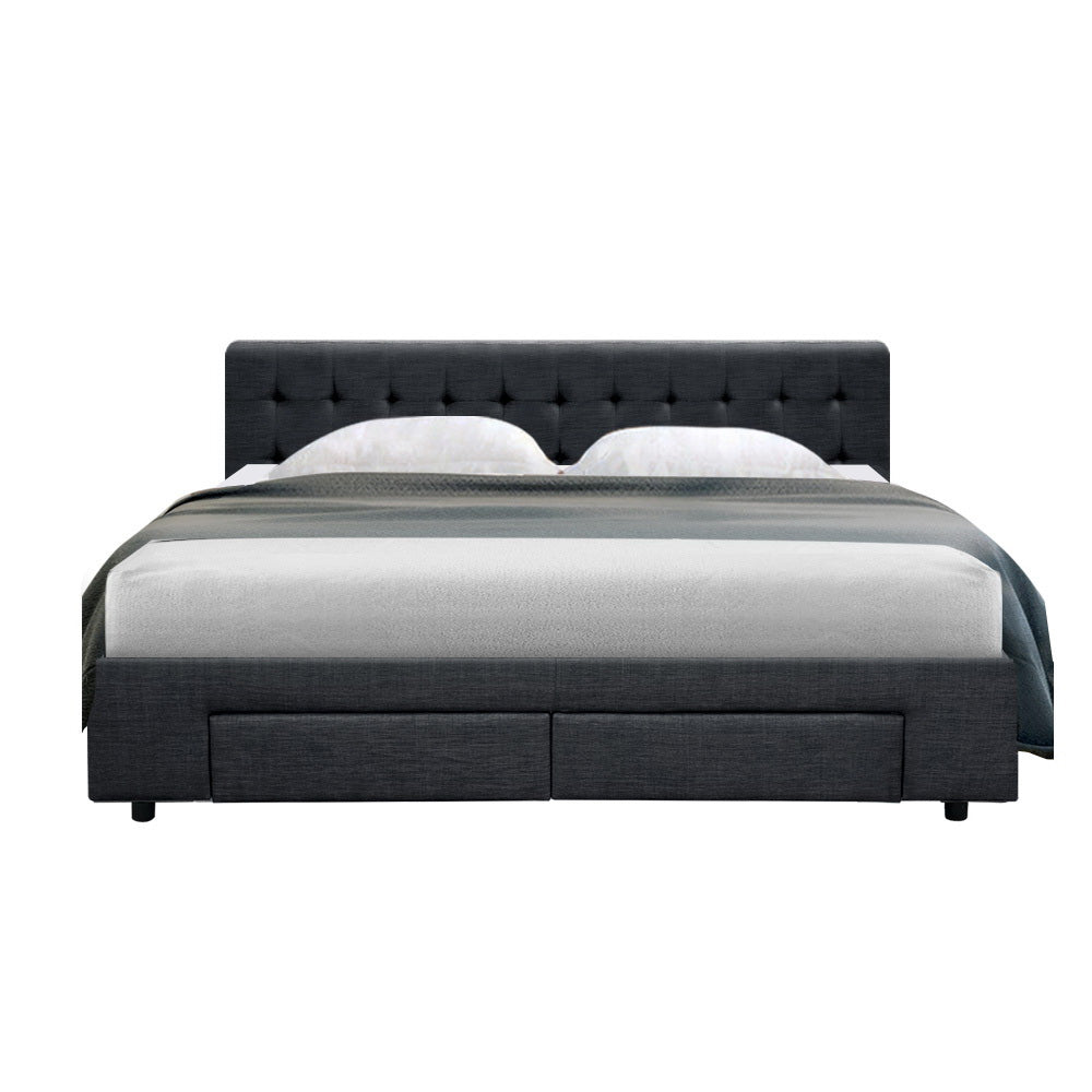 Trinity King Bed Frame With Storage Drawers Charcoal - Bedzy Australia