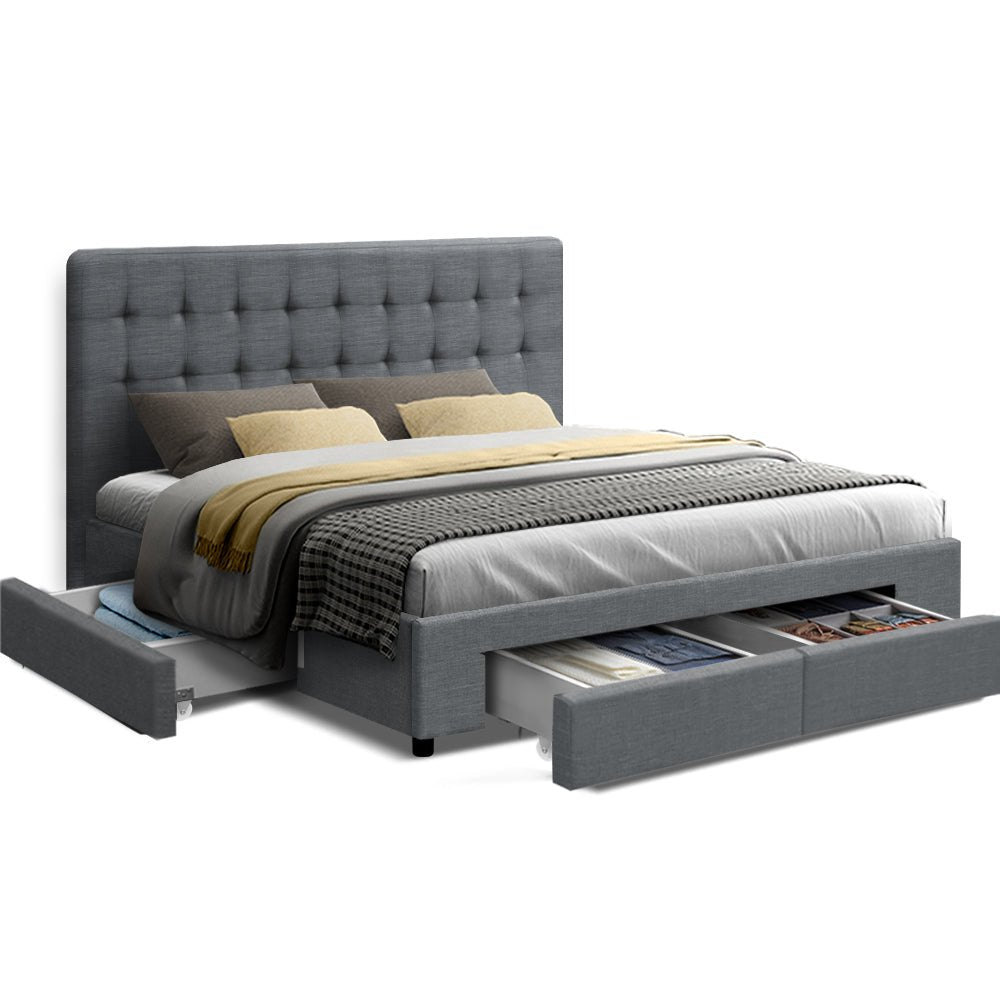 Trinity King Bed Frame With Storage Drawers Grey - Bedzy Australia