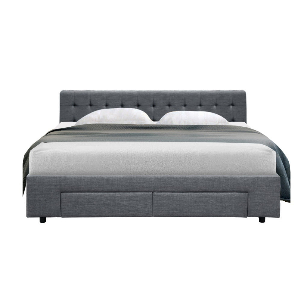 Trinity King Bed Frame With Storage Drawers Grey - Bedzy Australia