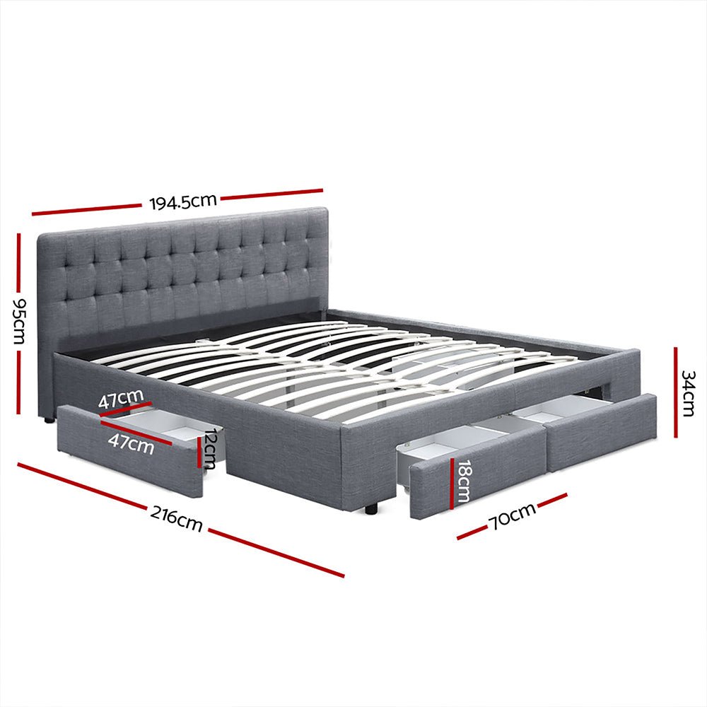 Trinity King Bed Frame With Storage Drawers Grey - Bedzy Australia