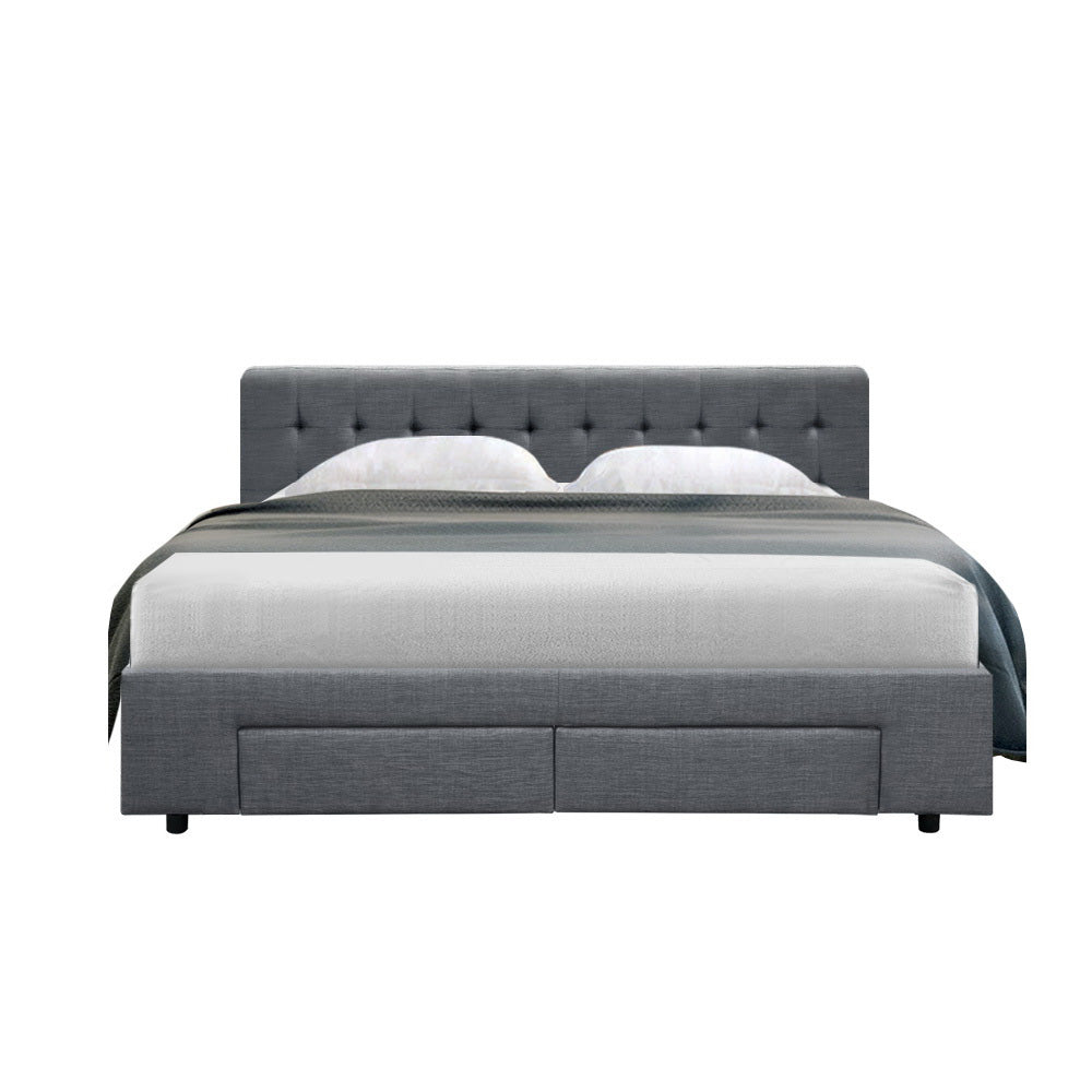 Trinity Queen Bed Frame With Storage Drawers Grey - Bedzy Australia