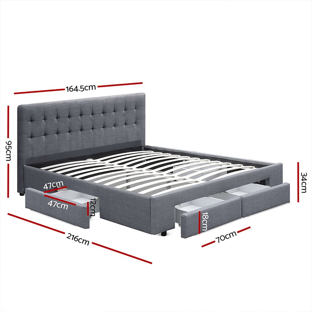 Trinity Queen Bed Frame With Storage Drawers Grey - Bedzy Australia