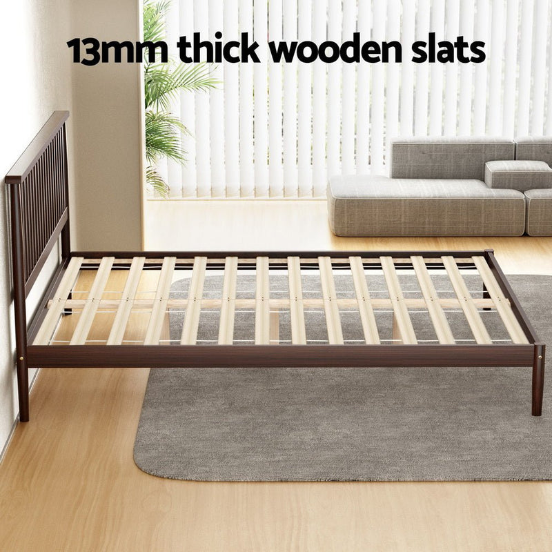 Vise Double Solid Pinewood Bed Frame Walnut - Furniture > Bedroom - Bedzy Australia