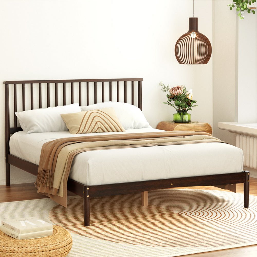 Double Package | Vise Solid Pinewood Bed Frame Walnut & Bonita Pillow Top Mattress (Medium Firm)