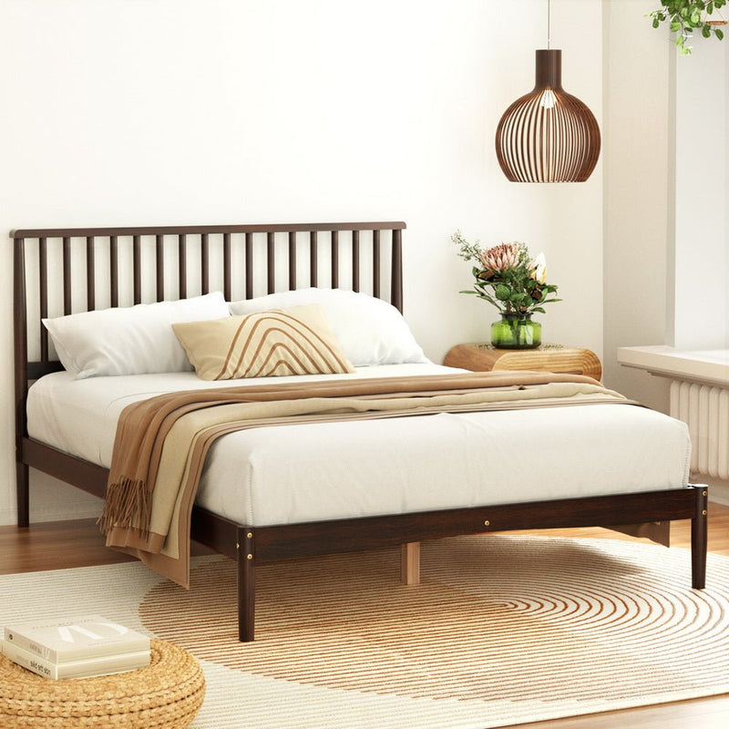 Vise Double Solid Pinewood Bed Frame Walnut - Furniture > Bedroom - Bedzy Australia