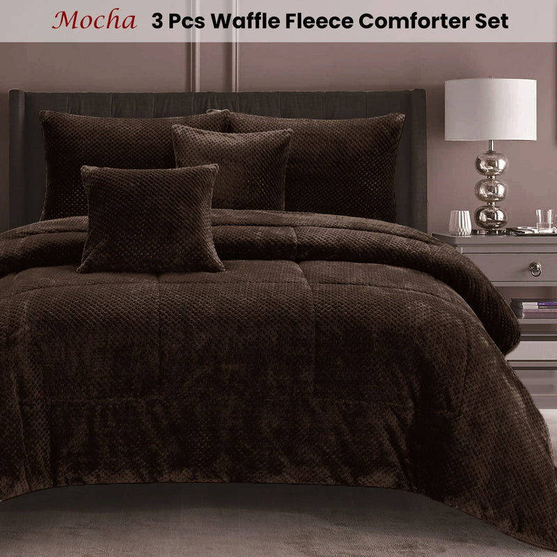 Waffle Fleece Mocha 3 Pcs Comforter Set Double - Home & Garden > Bathroom Accessories - Bedzy Australia