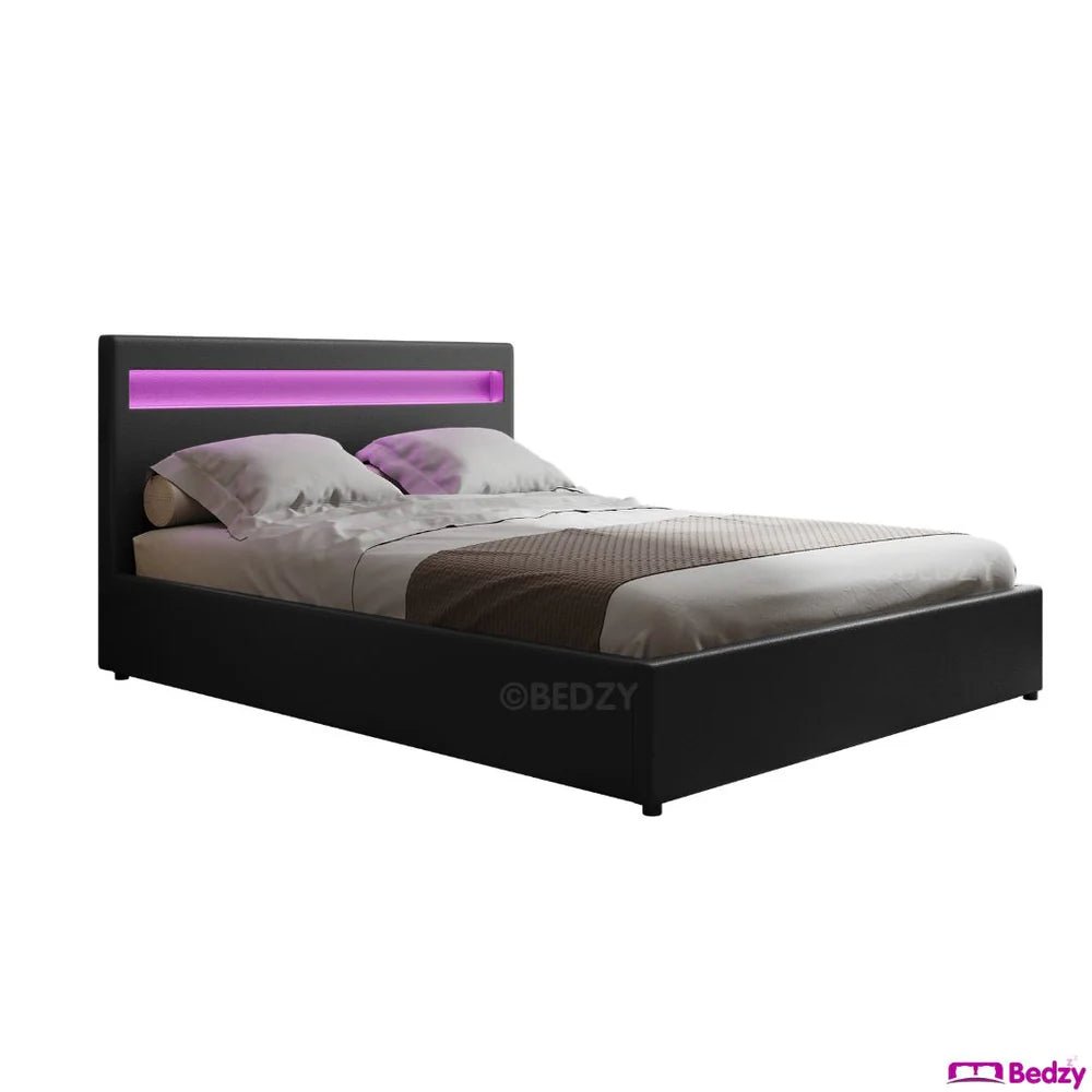 Wanda LED Storage Double Bed Frame Black - Bedzy Australia