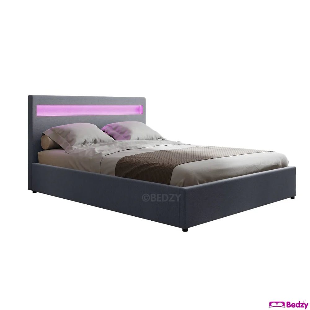 Wanda LED Storage Double Bed Frame Grey - Bedzy Australia