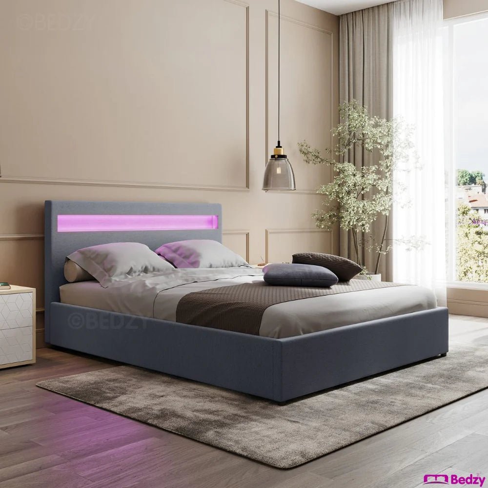 Wanda LED Storage Double Bed Frame Grey - Bedzy Australia