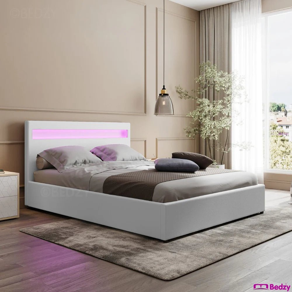 Wanda LED Storage Double Bed Frame White - Bedzy Australia