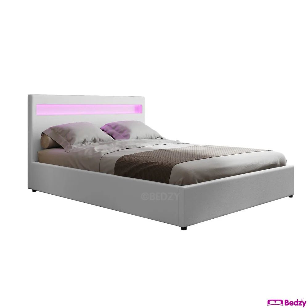 Wanda LED Storage Double Bed Frame White - Bedzy Australia