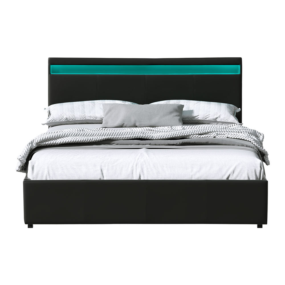 Wanda LED Storage Queen Bed Frame Black - Bedzy Australia