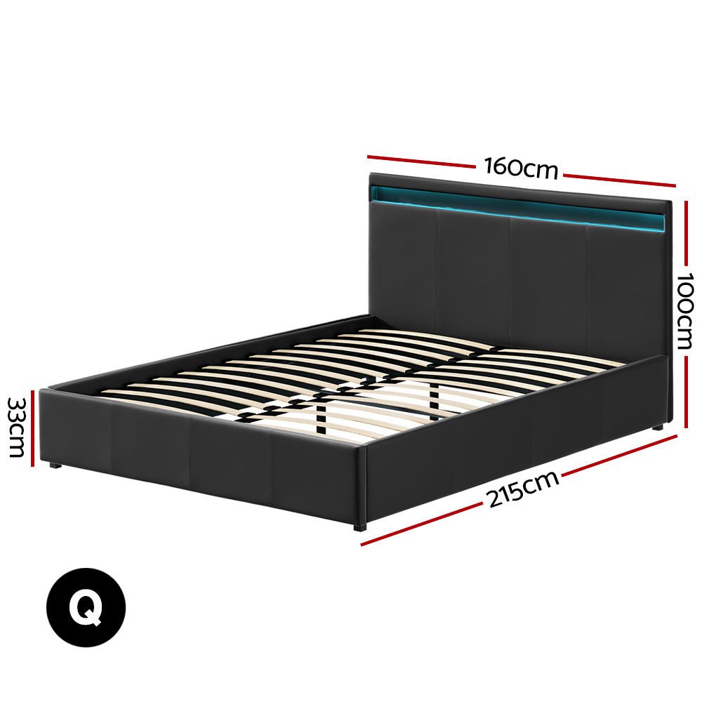 Wanda LED Storage Queen Bed Frame Black - Bedzy Australia