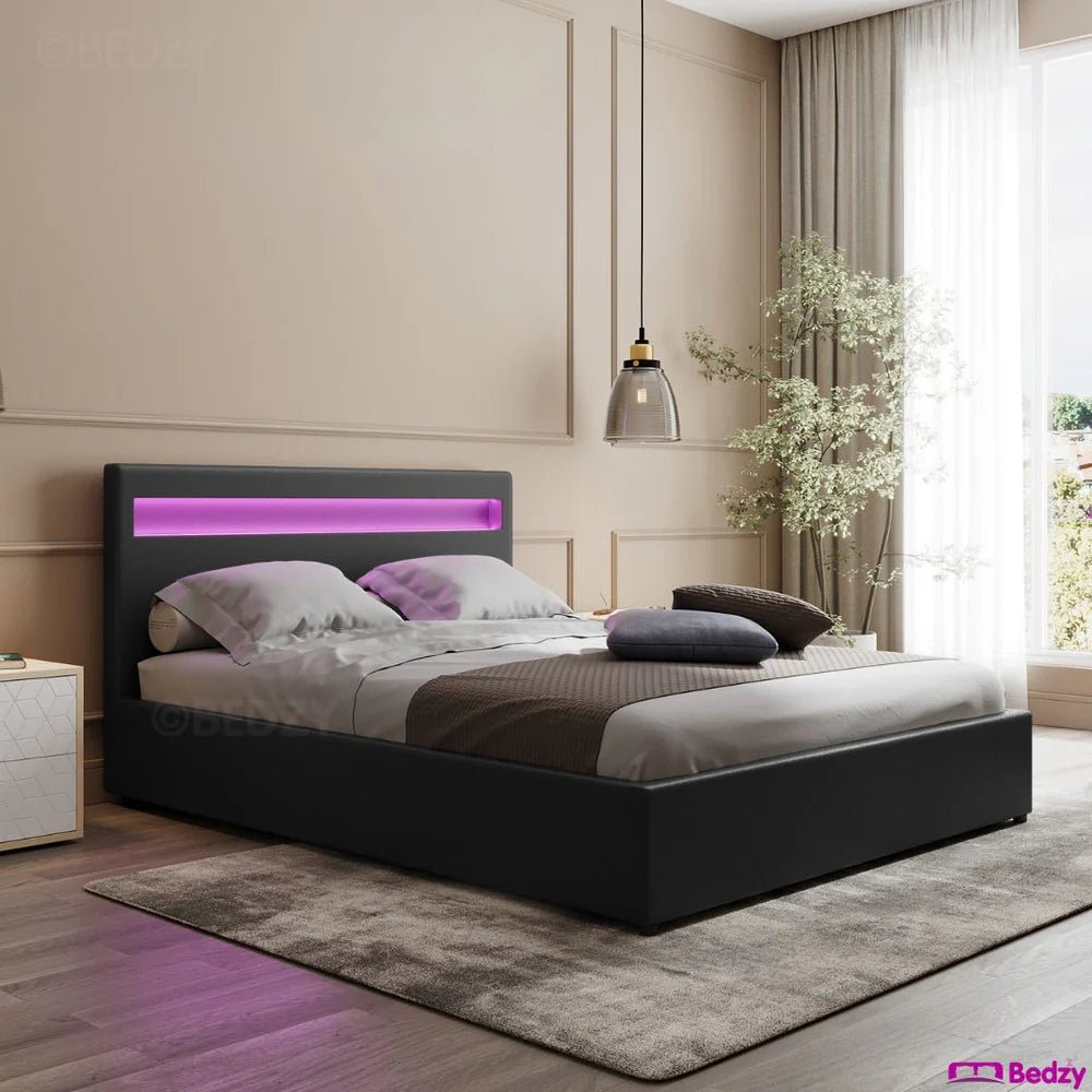 Wanda LED Storage Queen Bed Frame Black - Bedzy Australia