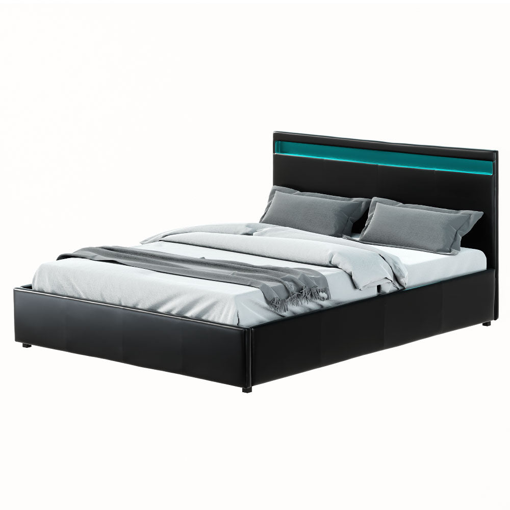 Wanda LED Storage Queen Bed Frame Black - Bedzy Australia