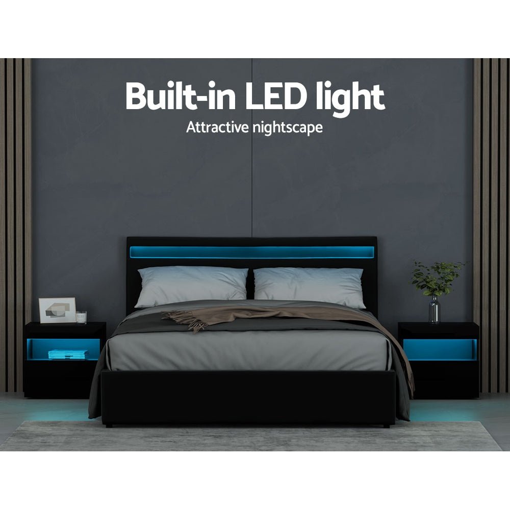 Wanda LED Storage Queen Bed Frame Black - Bedzy Australia