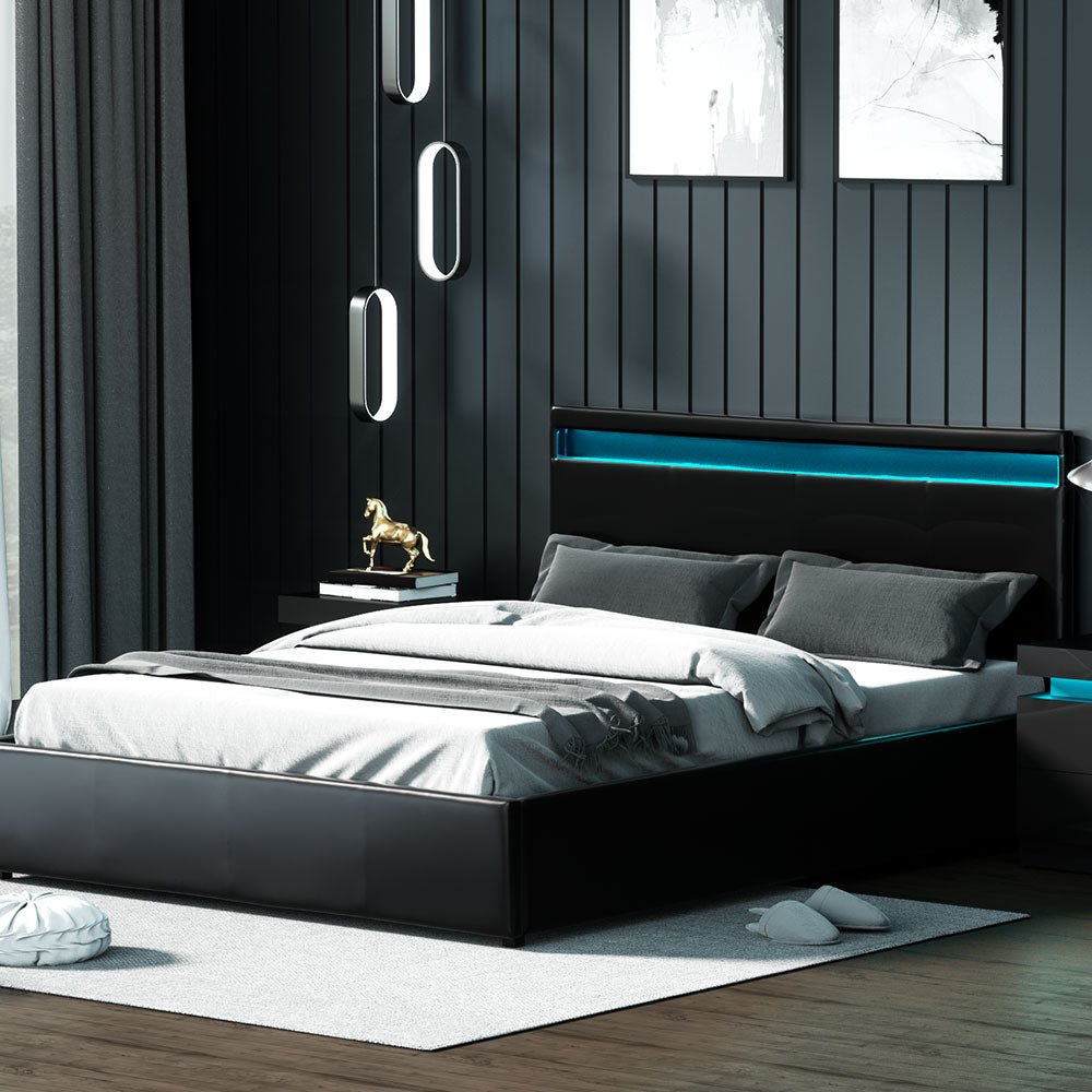 Wanda LED Storage Queen Bed Frame Black - Bedzy Australia