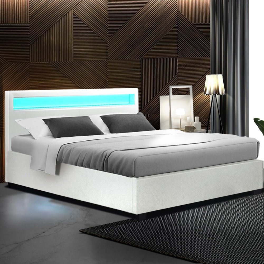 Wanda LED Storage Queen Bed Frame White - Bedzy Australia