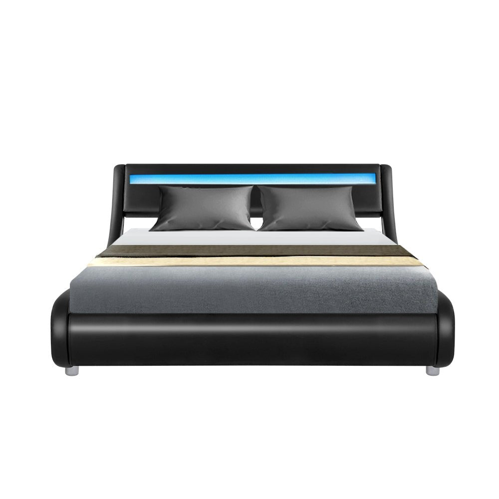 Werri LED Light Queen Bed Frame Base Black - Bedzy Australia