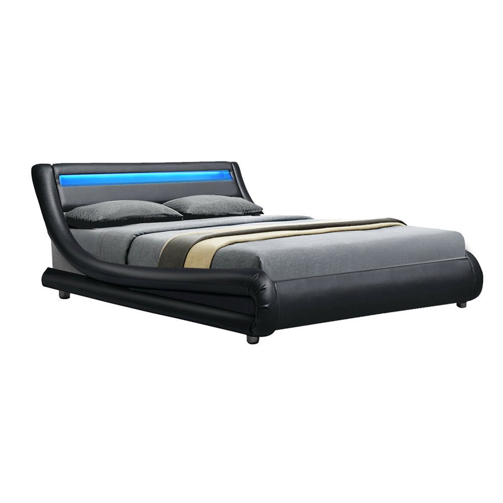 Werri LED Light Queen Bed Frame Base Black - Bedzy Australia