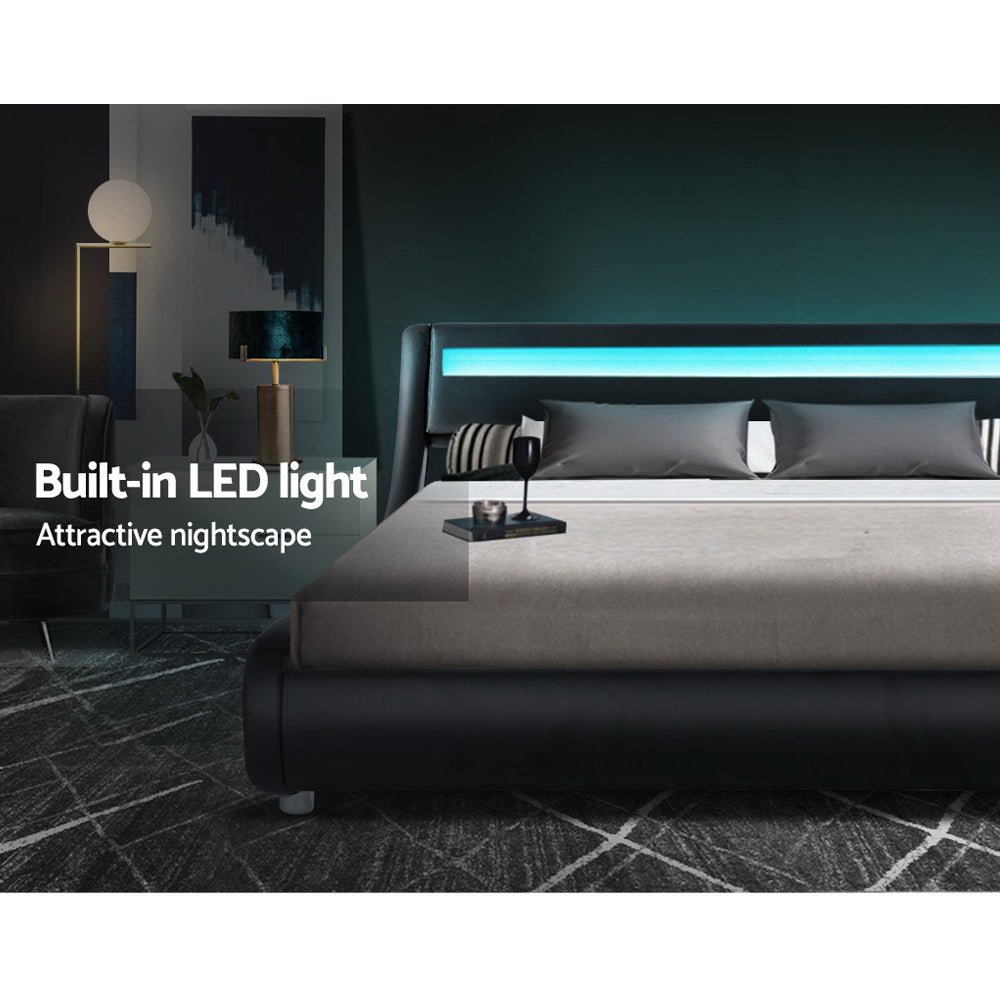 Werri LED Light Queen Bed Frame Base Black - Bedzy Australia