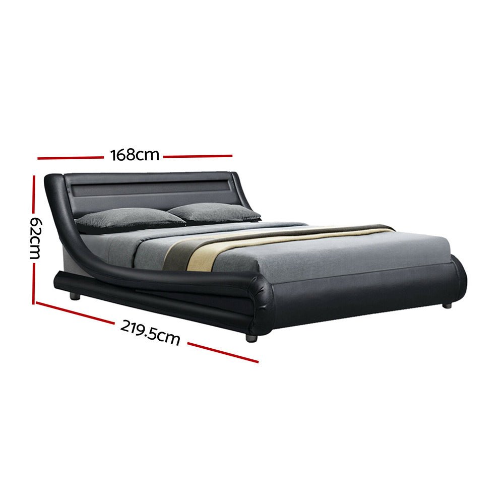 Werri LED Light Queen Bed Frame Base Black - Bedzy Australia