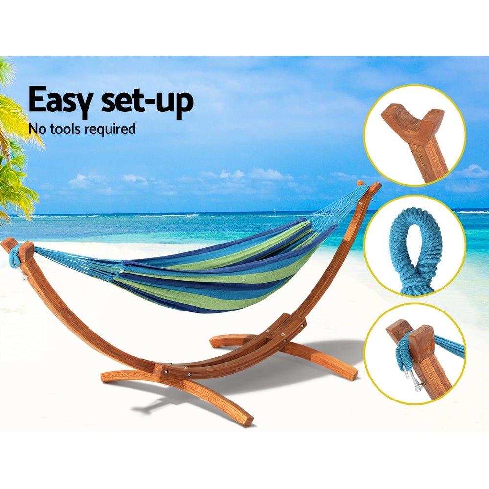 Wooden Hammock Chair with Stand - Skyblue & Oak - Home & Garden > Hammocks - Bedzy Australia