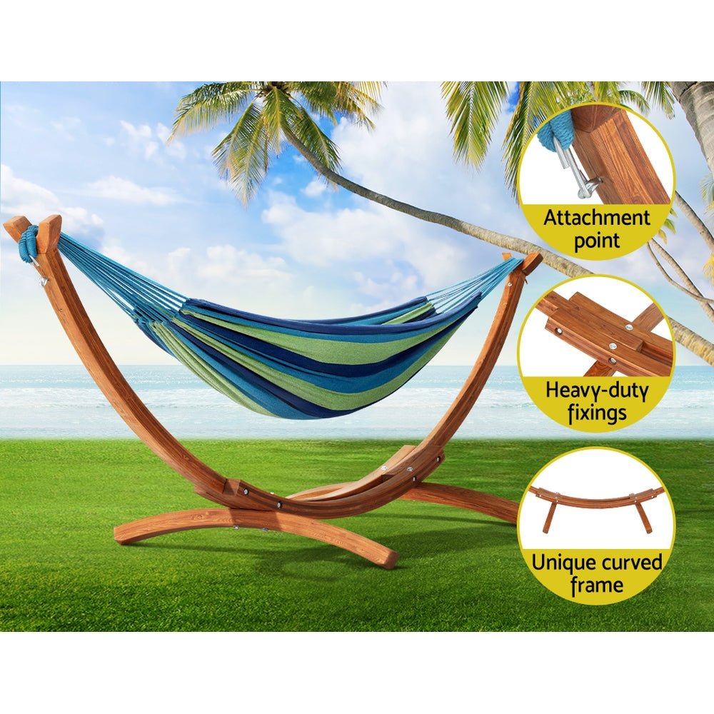 Wooden Hammock Chair with Stand - Skyblue & Oak - Home & Garden > Hammocks - Bedzy Australia