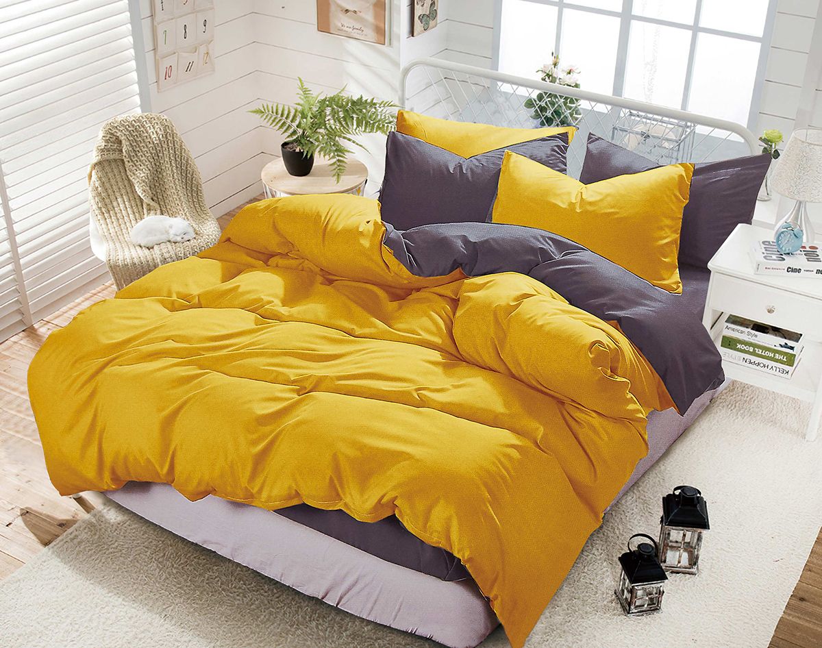 1000TC Reversible King Size Yellow and Grey Duvet Doona Quilt Cover Set - Home & Garden > Bedding - Bedzy Australia