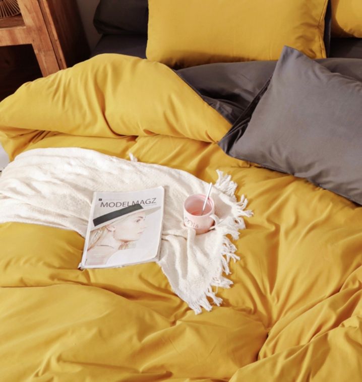 1000TC Reversible King Size Yellow and Grey Duvet Doona Quilt Cover Set - Home & Garden > Bedding - Bedzy Australia