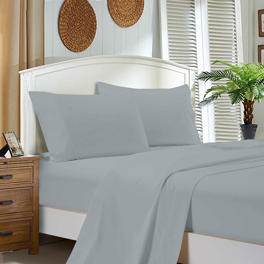 1000TC Single Size Bed Soft Flat & Fitted Sheet Set Silver - Home & Garden > Bedding - Bedzy Australia