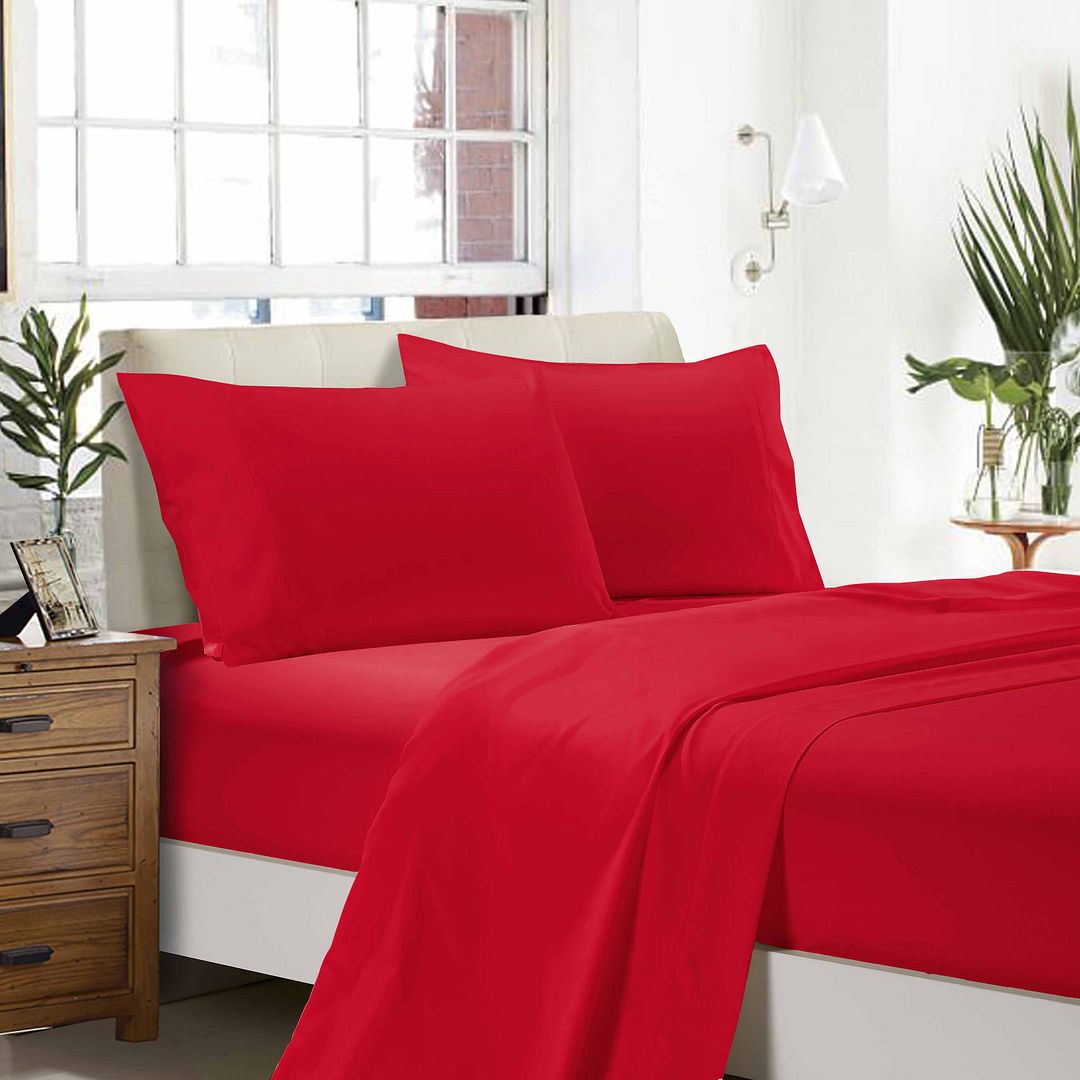 1000TC Ultra Soft Double Size Bed Red Flat & Fitted Sheet Set - Home & Garden > Bedding - Bedzy Australia