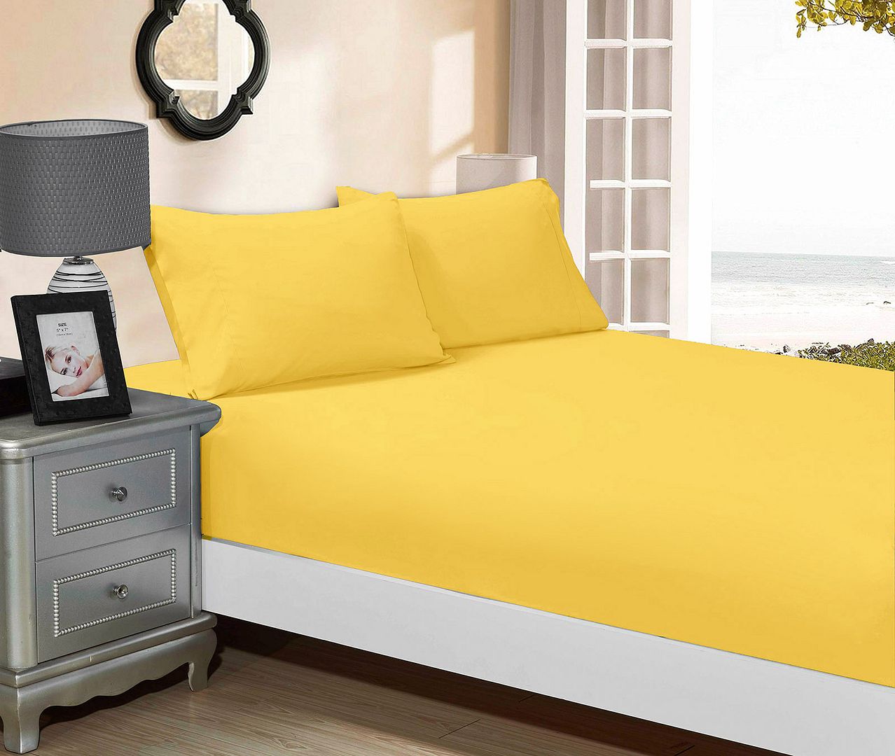 1000TC Ultra Soft Fitted Sheet & 2 Pillowcases Set - Queen Size Bed - Yellow - Home & Garden > Bedding - Bedzy Australia