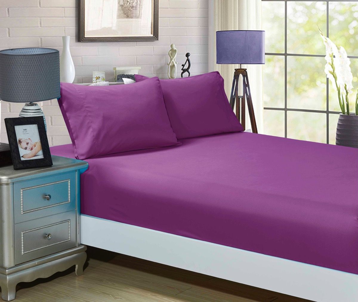 1000TC Ultra Soft Fitted Sheet & 2 Pillowcases Set - Super King Size Bed - Purple - Home & Garden > Bedding - Bedzy Australia