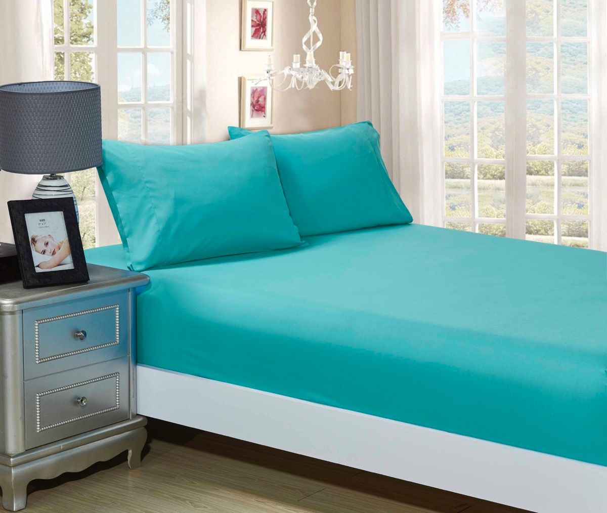 1000TC Ultra Soft Fitted Sheet & 2 Pillowcases Set - Super King Size Bed - Teal - Home & Garden > Bedding - Bedzy Australia