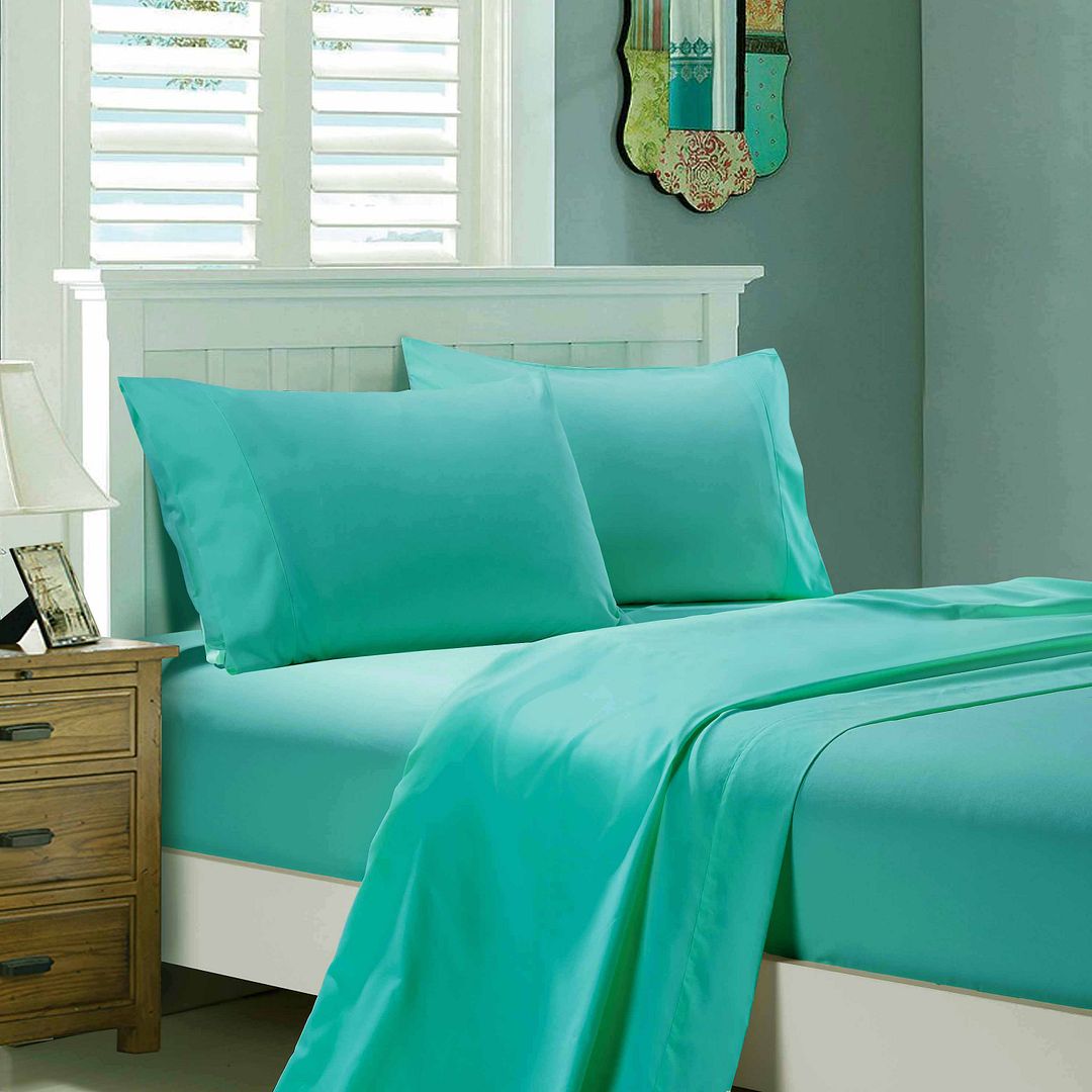 1000TC Ultra Soft Queen Size Bed Teal Flat & Fitted Sheet Set - Home & Garden > Bedding - Bedzy Australia