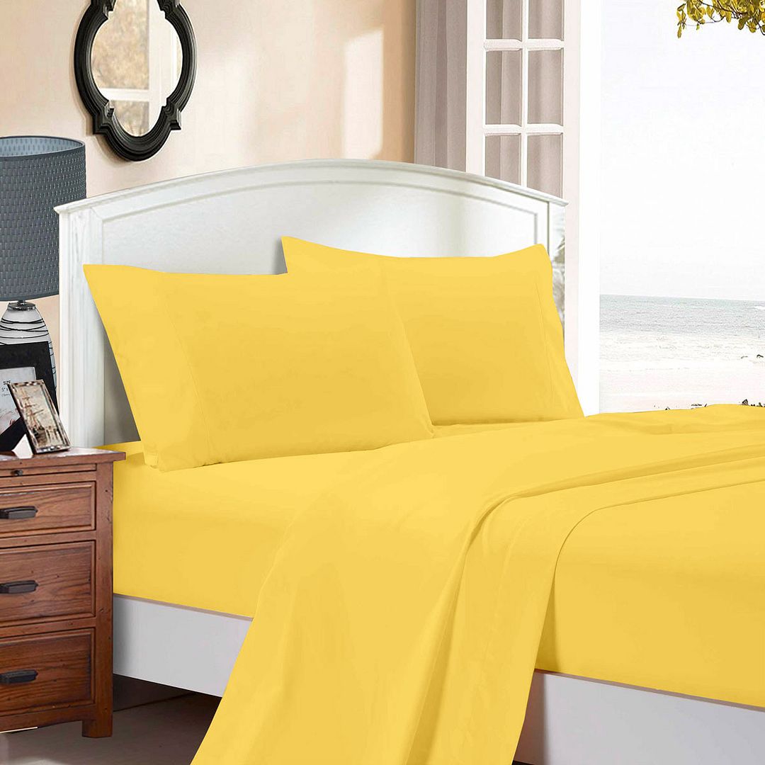 1000TC Ultra Soft Queen Size Bed Yellow Flat & Fitted Sheet Set - Home & Garden > Bedding - Bedzy Australia