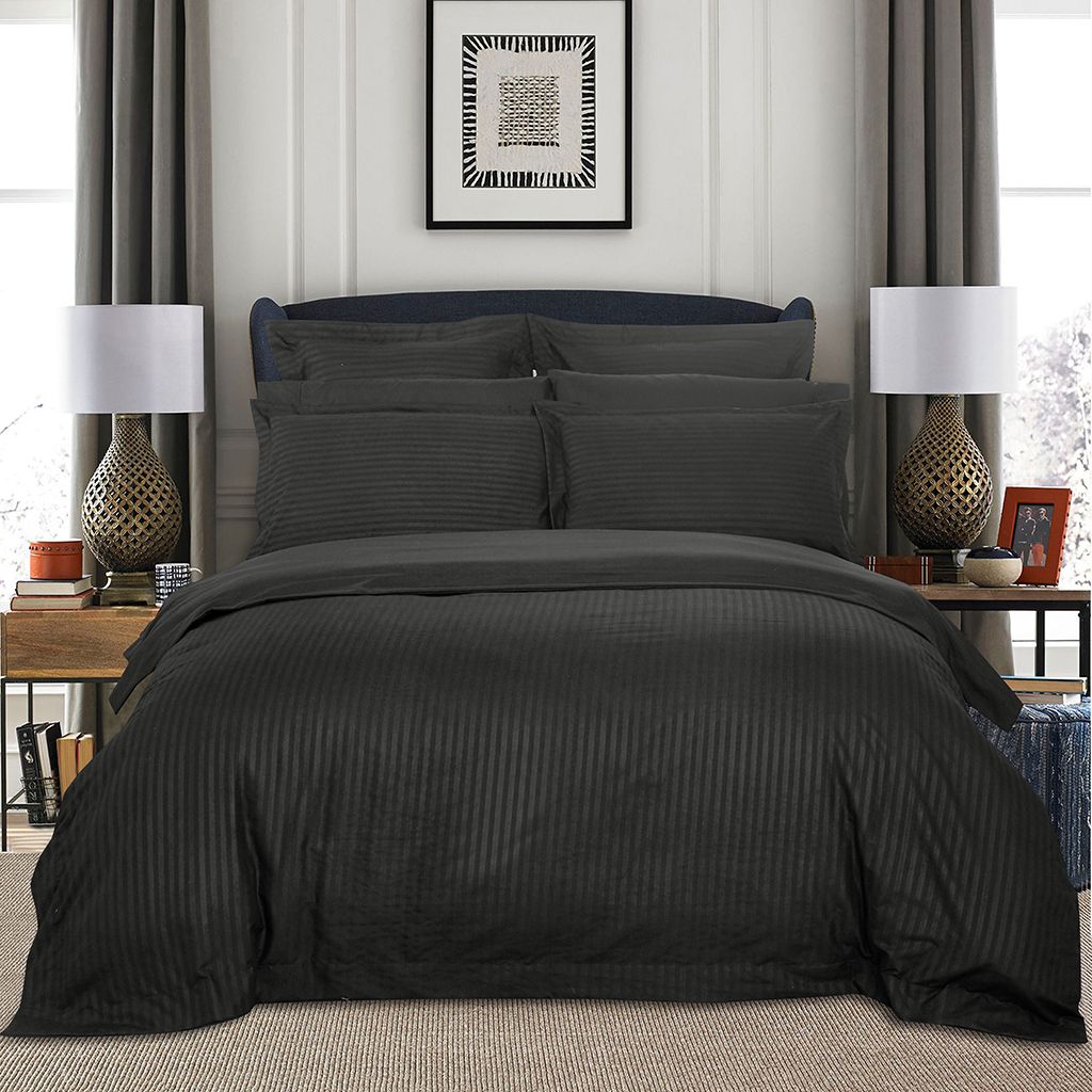 1000TC Ultra Soft Striped King Size Charcoal Duvet Doona Quilt Cover Set - Home & Garden > Bedding - Bedzy Australia