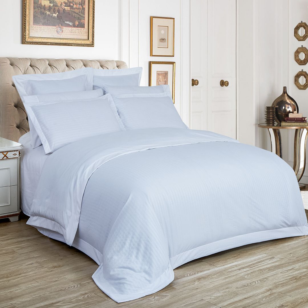 1000TC Ultra Soft Striped Queen Size White Duvet Doona Quilt Cover Set - Home & Garden > Bedding - Bedzy Australia