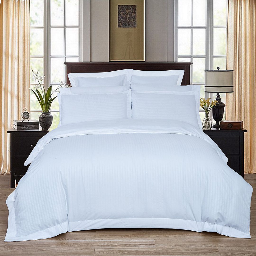 1000TC Ultra Soft Striped Queen Size White Duvet Doona Quilt Cover Set - Home & Garden > Bedding - Bedzy Australia