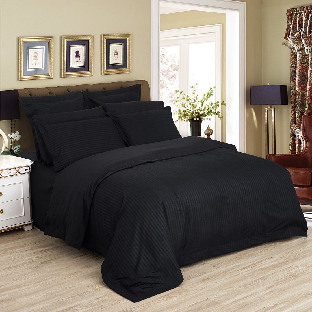 1000TC Ultra Soft Striped Super King Size Black Duvet Doona Quilt Cover Set - Home & Garden > Bedding - Bedzy Australia