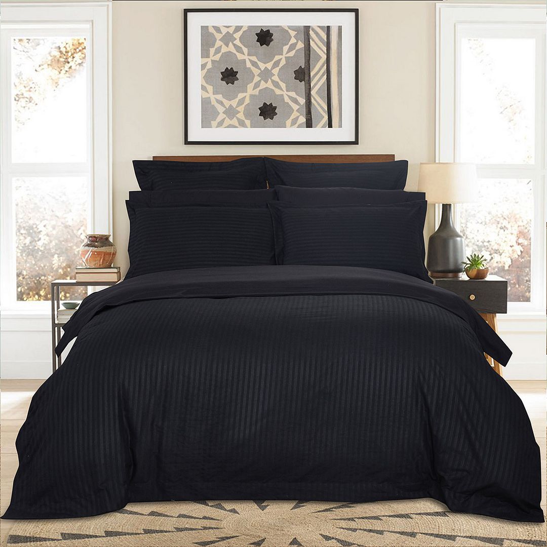 1000TC Ultra Soft Striped Super King Size Black Duvet Doona Quilt Cover Set - Home & Garden > Bedding - Bedzy Australia