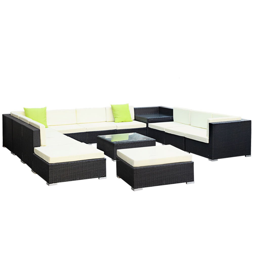 13 Piece Wicker Outdoor Lounge with Storage Cover - Beige - Furniture > Outdoor - Bedzy Australia