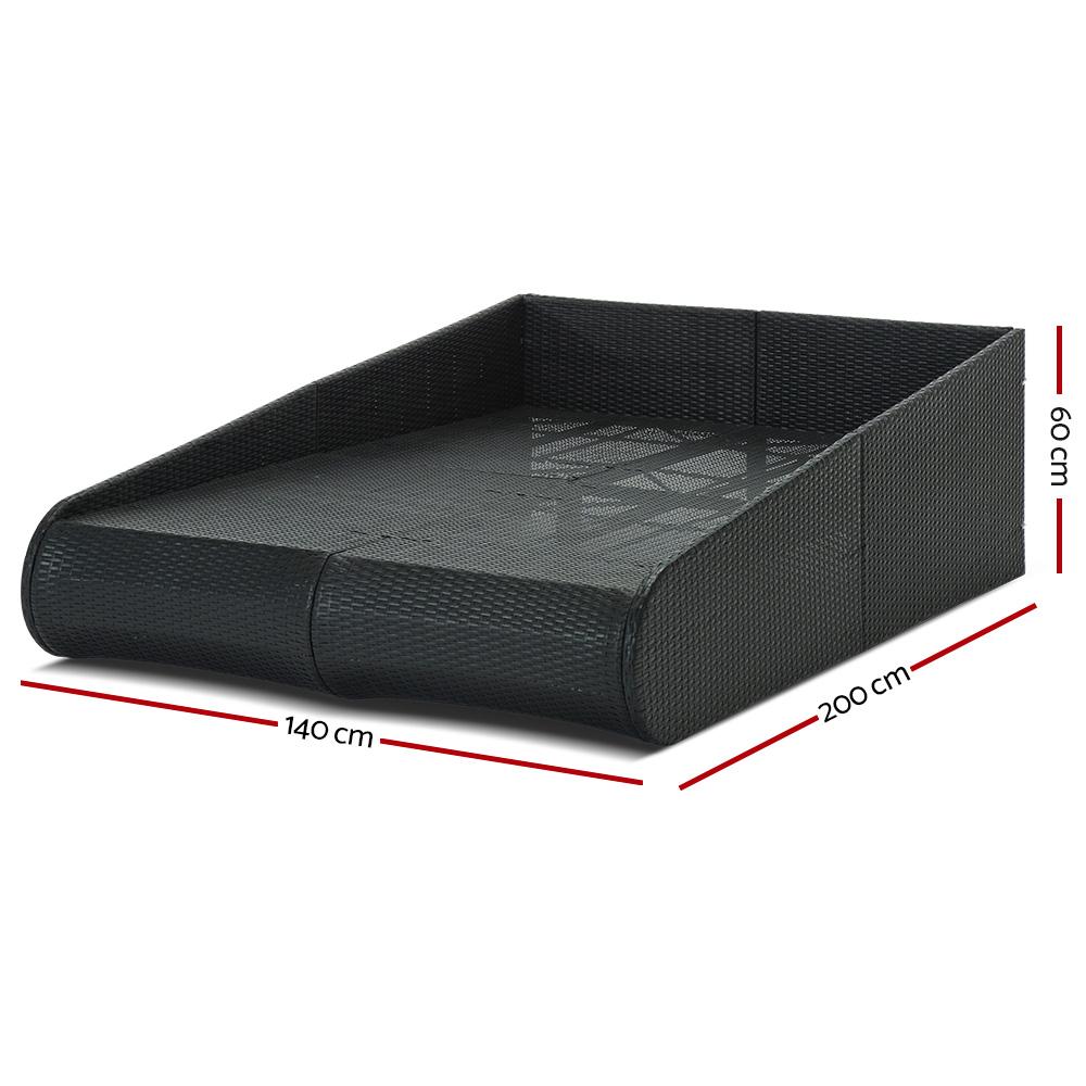 2 Seat PE Wicker Sun Lounge Daybed - Black - Bedzy Australia