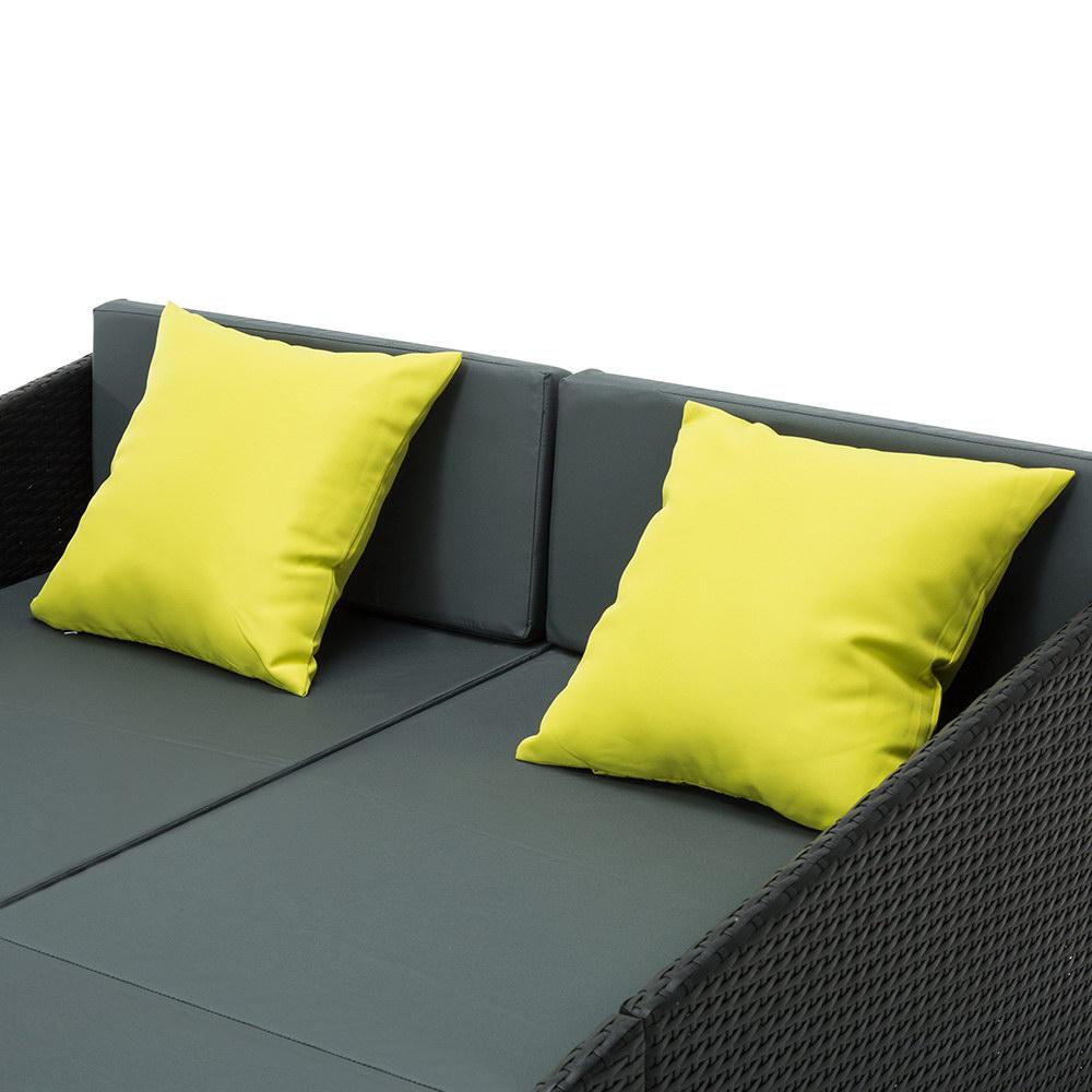 2 Seat PE Wicker Sun Lounge Daybed - Black - Bedzy Australia