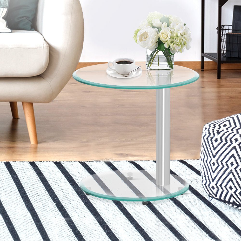 2 Tier Glass Side Table - Bedzy Australia