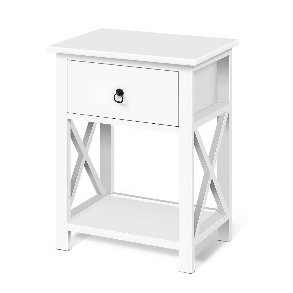 2 x Bedside Tables With Drawers White (Twin Pack) - Bedzy Australia