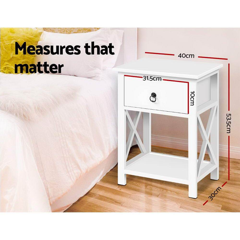 2 x Bedside Tables With Drawers White (Twin Pack) - Bedzy Australia