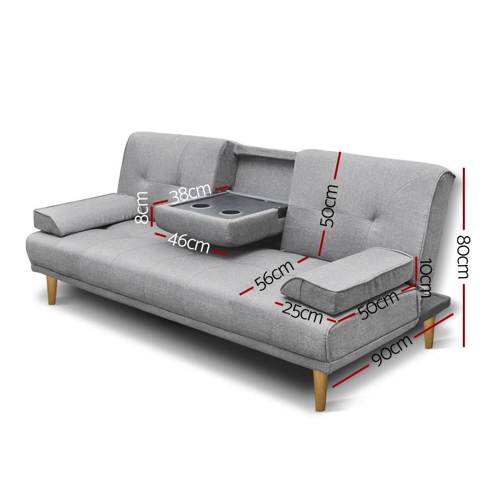 3 Seater Fabric Sofa Bed (Grey) - Bedzy Australia