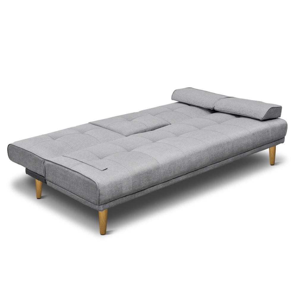 3 Seater Fabric Sofa Bed (Grey) - Bedzy Australia